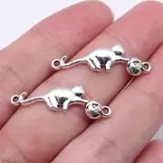 220 Pcs Tibet Silver Cats Playing with Wool Balls Connectors 30X9MM DIY B17312