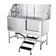 VEVOR 62Inch 157CM Pet Dog Bathing Station w/Stairs, Professional Stainless Steel Dog Grooming Tub w/ Soap Box, Faucet,Rich Accessory,Bathtub for Larg