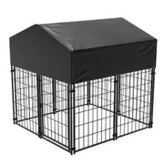 Black Powder Coat Steel Frame Dog Kennel Pet Playpen Enclosure Dog House w Roof
