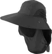 [Outanaya] Uv-Resistant Fishing Cap Wide Brim Sun Hat Neck Flap for Outdoor Activities Camping Hiking Quick Dry Sun Protection Dark Grey