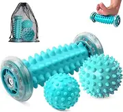 Foot Massage Roller Set with 2 Massage Balls, Turquoise, Deep Tissue Muscle Relief for Plantar Fasciitis