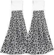 Trendy Leopard Spots Gray Personalized Hand Towels with Hanging Loops Bathroom Towel Soft Absorbent Cute Kitchen Towels Decorative Set of 2, 18.2 x 14 Inch