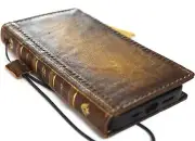 Genuine Leather case Fit Iphone 14 13 12 15 Pro Max Wallet Bible Book Xs SE Ston