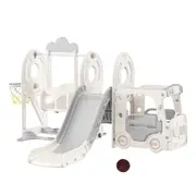 5 in 1 Slide Swing Set Kids Ladder Climber Steps Bus Playhouse Basketball Hoop Playground Activity Centre Playset Indoor Outdoor Toy