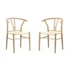Oikiture 2x Dining Chair Metal Hans Wegner Chair Wishbone Beige