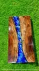 Blue Epoxy Resin Top Dining Table Luxury Wooden Console Bar Desk Live Edge Decor
