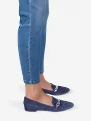 Navy Suede CD Chain Loafers