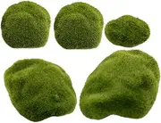 ULTECHNOVO 5Pcs Faux Mossy Stone Decor for Garden Landscaping Artificial Moss Stones for Miniature Micro Landscapes Fish Tank Props and Bonsai Decoration Safe and Flocking