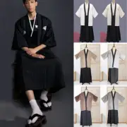 Men 3 Pcs Kimono Cardigan Yukata Set Hakama Dress Tradition Pants Cosplay