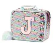 JUSTICE Girl Initial J Lunch Tote bag box Flip Sequin unicorn (matches backpack)