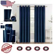 Luxurious Navy Velvet Blackout Curtains - 84 Inch Grommet Drapes - Set of 2