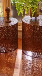 set of 2 COFFEE SIDE TABLE ACCENT antique gold indoor outdoor NEW
