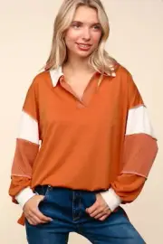 Haptics Color Block Exposed Seam Long Sleeve Top