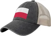 [Generic] Flag of Poland Cowboy Mesh Baseball Cap for Polish Man Woman Outdoor Adjustable Denim Hat