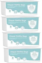 Diaper Pail Refills Bags Compatible with Genie Easy Roll Signature Diaper Pails,Lasts Up to 8 Months,7-Layer Odor-Barrier Technology, 4 Pack (120 Bags)