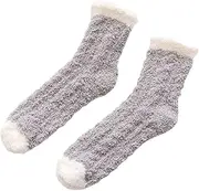 [Generic] Autumn and Winter Solid Color Coral Fleece Sleeping Socks Thickening Warm Socks Grey One Size