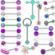 [Leiainely] 14G Silver/Rose-Gold/Rainbow Tongue Rings Piercing Jewelry for Women Men Work Surgical Steel Metal Para La Lengua Aretes Tounge Barbell Set