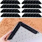 16Pcs Rug Gripper, Reusable Washable Grippers for Rugs,Non Slip Rug Gripper for Hardwood Floors and Tiles, Carpet Pads Rug Corner Gripper,Prevent Curling and Bunching Make Corner Flat（Black）