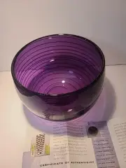 Steven Correia Signed Art Glass Purple Spiral Bowl 7x6" Applied Swirl line BM85