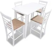 White Wooden Bar Table and 4 Bar Chairs Set,White Wooden Kitchen Dining Set with 4 Bar Stools Modern Farmhouse Table and Chair Home Decor Furniture Sets