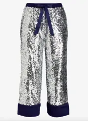 NEW PETER ALEXANDER NAVY SILVER SPARKLE SEQUIN 7/8 PJ PANTS MEDIUM M $99.95