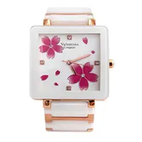 在飛比找momo購物網優惠-【范倫鐵諾˙古柏】奢華玫瑰金櫻花精密陶瓷方形手錶