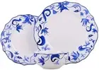 222 Fifth 12 Piece Blue Fuchsia Flower Scalloped Dinnerware Set for 4