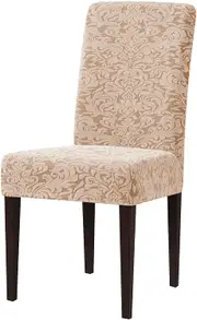 Jacquard Damask Dining Chair Slipcovers Stretch High Back Chair Protector for Kitchen (2/4/6/8pcs, Damask Oatmeal)