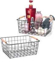 Wire Baskets with Wooden Handles Wire Storage Organizer Bin Baskets, Pantry, Clo