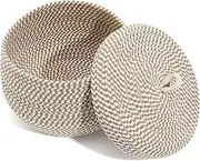 DECHOUS Round Rope Basket Cotton Rope Woven Storage Baskets with Lid Desktop Organizing Box Toy Organizer Grocery Holder Container for Bedside Bathroom Home Decor