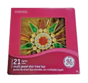 G.E Multi Jewel Star Christmas Tree Topper 21 Clear Lights 9 Inch New In Box