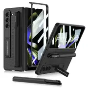 GKK For Samsung Galaxy Z Fold5 5G PU Leather+PC Kickstand Cover Phone Case Tempered Glass Film
