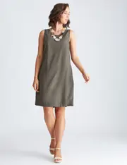 KATIES - Womens Dress Summer - Green - Katies Linen Cross Back Shift Dress