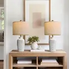20" Farmhouse Ceramic Table Lamp Set of 2 for Bedroom,Vintage Bedside Lamps