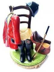 Rochard Limoges Equestrian Outfit with Chair and Boots Porcelain Trinket Box