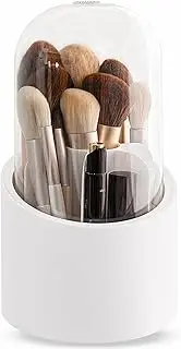 Makeup Brush Holder Organizer with Lid, Rotating Dustproof Make Up Brushes Container with Acrylic Cover, Spinning Cosmetics Holders Storage Cup for Vanity Desktop Bathroom Countertop