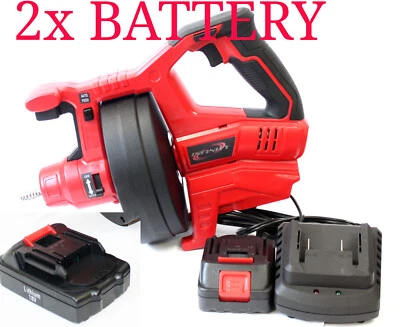 18V Rechargeable Cordless Drain Cleaner Snake Auger 25 Feet x 1/4" w/ 2x Battery