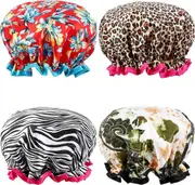 4 PACK Bath Cap Designed for Women Waterproof Double Layer