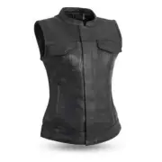 Ladies Leather Vest With Front Zipper & Snap Closure Size 4XL FIL516SDC