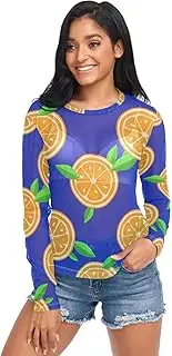 [RPLIFE] Orange Slice Dark Blue Sheer Shirts, Sheer See Through Tops for Women S-XXL
