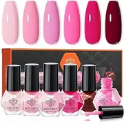Modelones Pink Nail Polish 6 Colors Hot Pink Tones Neon Pink Shades Magenta Light Soft to Dark 2025 Spring Nail Art Design for Women Girl Nail Lovers Valentine's Day Gift Salon DIY Manicure Kit