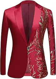 [Zylphorix] Mens Sequin Shiny One Button Suit Jacket Pants Party Prom Sets 2 Pieces Shiny Leisure Blazer Suits