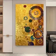 Large Frameless Gold Circle Abstract Canvas Wall Art - Modern Geometric Painting Gold Blue Green and Multicolor for Living Room and Bedroom Decor Large Canvas