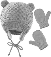 [SAFIGLE] Baby Knitted Beanie Hat Gloves Set Winter Boys and Girls Fleece Hat Toddler Soft Comfortable Adorable Cartoon Design for Boys Girls