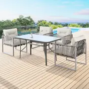 ALFORDSON Outdoor Dining Set Patio Furniture Glass Table Lounge Chairs Armchair