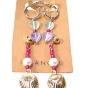 Neiman Marcus Lee Angel Lucite heart Seashell Earring set 2 pair NWT 98