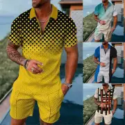 Summer Outfit, Short Sleeve, Casual Shirts, Shirt Shorts Set, Mens 2-Piece Set↕