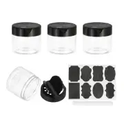 4 Pcs 3.4oz Plastic Spice Jars with Black Shaker Lids Label Marker Pen, Clear