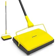 [Dolanx] Carpet Sweeper Manual Push with Horsehair Brush, Electrostatic Floor Roller Sweeper Broom Non Electric for Pet Hair, Rug (Yellow)