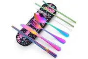 BOOC FLATWARE Travel Utensils Reusable Silverware Portable Cutlery Set with a Waterproof Carrying Case for Lunch Boxes Workplace Camping Picnic Rainbow